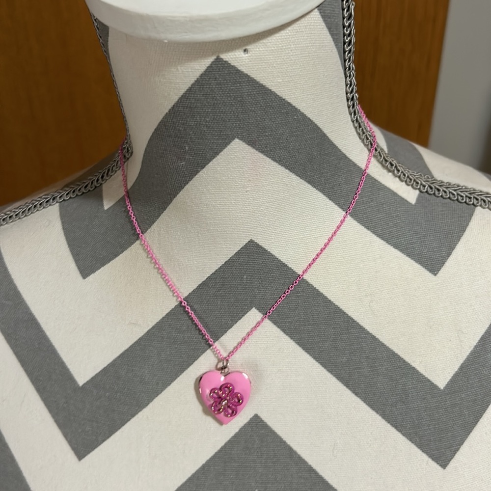 Kids 16” pink chained necklace with pink flower locket that opens. Gently used